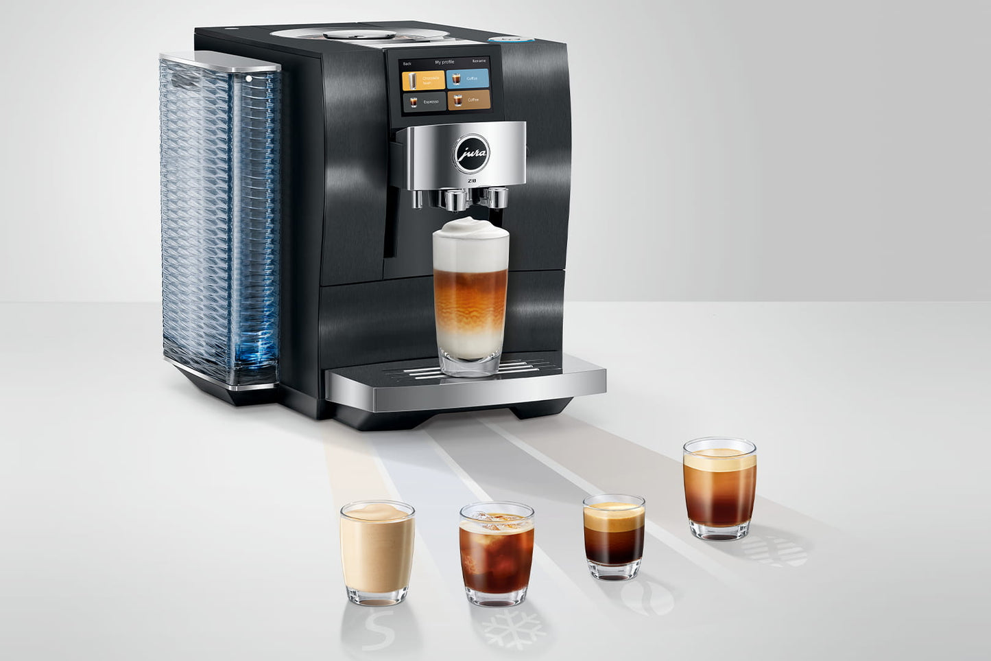Jura Z10 with a selection of beverages