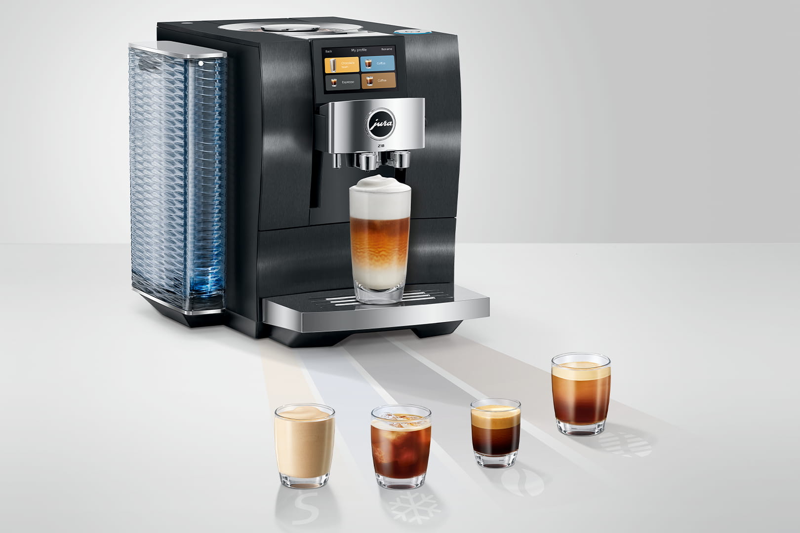 Jura Z10 with a selection of beverages