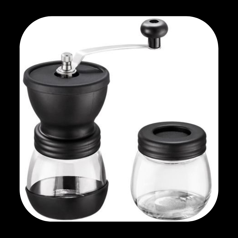 Hand grinder with extra glass container - Heavenly Coffees